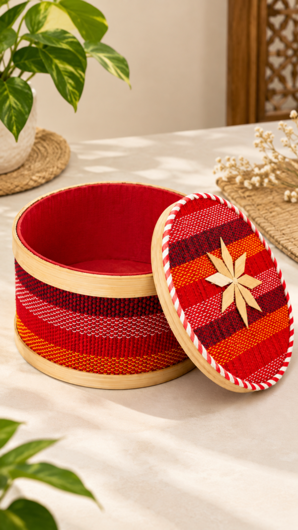 Handcrafted Bamboo Storage Box-Traditional Woven Design Size 6.5X3.5 inch