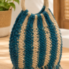 Eco-Friendly Jute Fabric Handbag for Women-Blue & Beige Handmade Tote Bag Size18x10